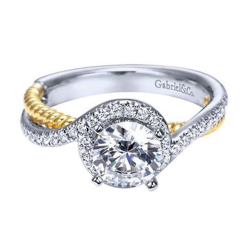 Two Tone Gold Bypass Design Diamond Engagement Mounting