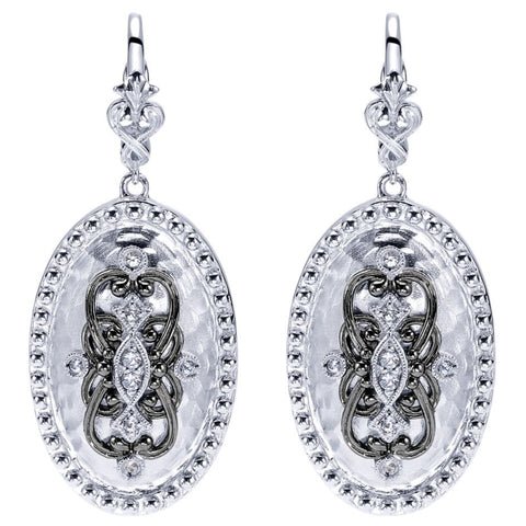 Sterling Silver, White Sapphires and Black Rhodium Filigree Earrings