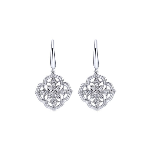 Sterling Silver, Diamonds and Filigree Drop Earrings