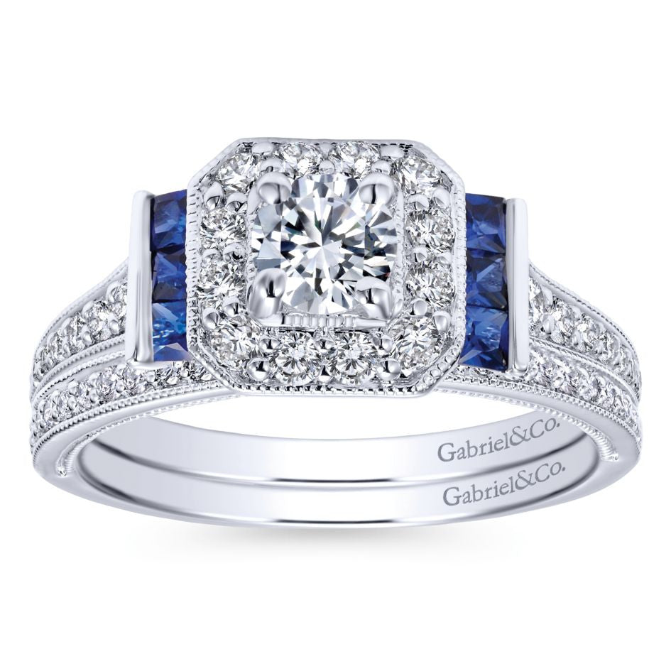 Gabriel & Co Platinum 0.20 ct Diamond and Sapphire 3 Stones Engagement Ring  Setting at I.D Jewellery