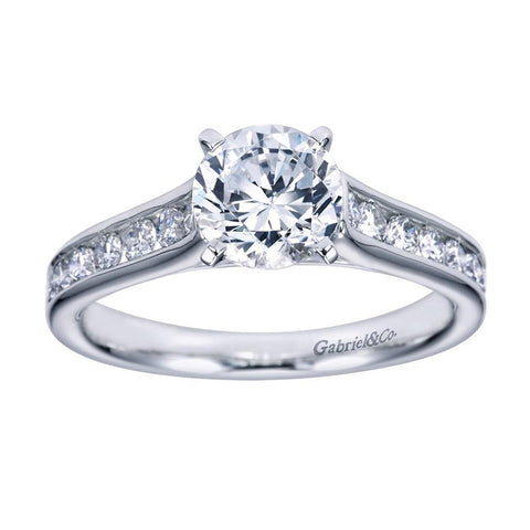 Flared Channels Fancy Solitaire Diamond Engagement Mounting in White Gold